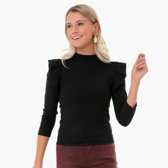 Pomander Place Tops - Pomander Place Black Ruffle Long Sleeve Sweater EUC size large
